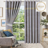 2 Pieces Crocodile Luxury Velvet Curtain Panels with 2 belts-Grey